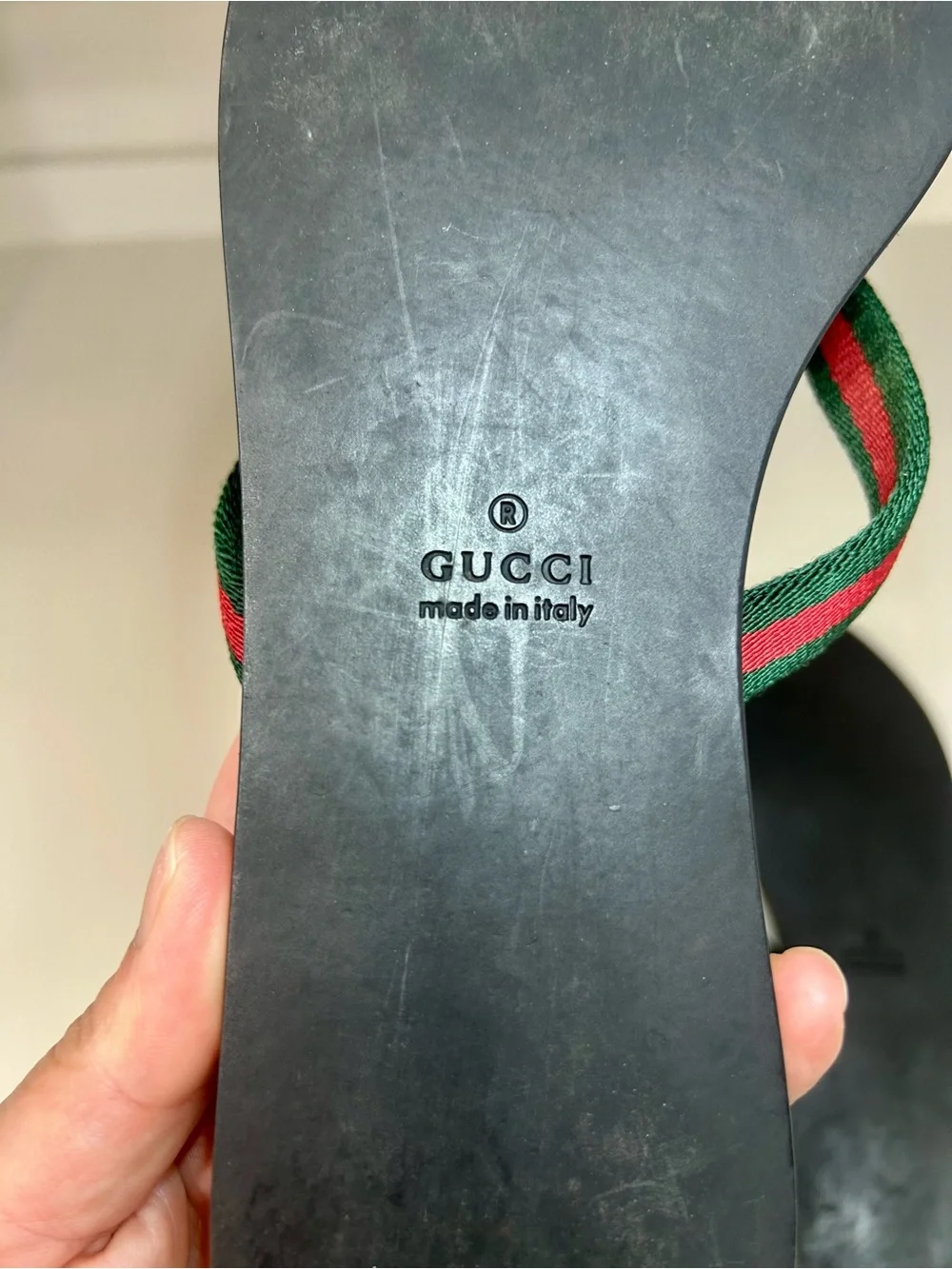 Gucci Web Leather Sandal Stripe Flip Flop Flat Authentic